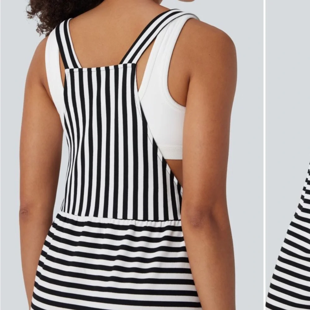 NWOT HALARA Black and White Striped Midi Dress - Picture 3 of 6